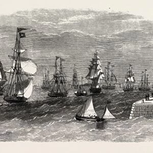 Scene in the Mersey on the Termination of the Late Gale, Vessels Outward-Bound