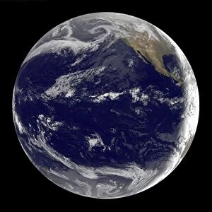 Satellite image of Earth centered over the Pacific Ocean