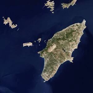 Satellite image of the Greek island of Rhodes in the Aegean Sea
