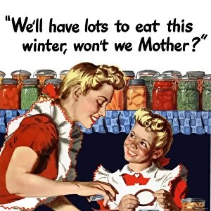 Vintage World War II poster of a mother and daughter canning vegetables
