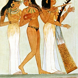 Ancient Egyptian musicians and a dancer, 1910. Artist: Walter Tyndale