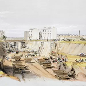 Building the retaining wall near Park Street, Camden Town, London, 17th September 1836 (1838)