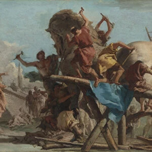 The Building of the Trojan Horse, ca 1760. Artist: Tiepolo, Giandomenico (1727-1804)