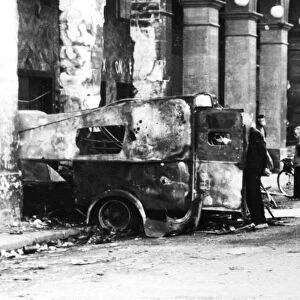 Burned out vehicles in the Rue de Castiglione, liberation of Paris, 25 August 1944