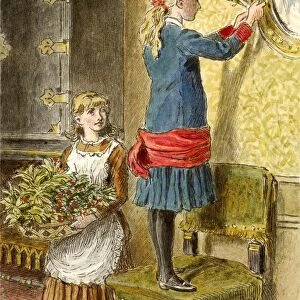 Decorating for Christmas, pub. 1854. Creator: Alfred W Cooper (1850 - 1901)