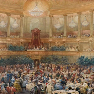 The dinner at Versailles in the presence of Napoleon III, 1854. Creator: Lami, Eugene Louis