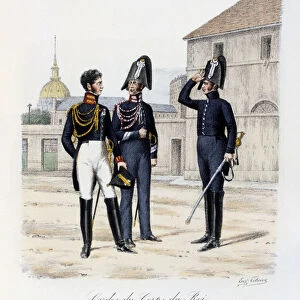 Gardes-du-Corps de Roi, Medecin-Major, Marechal-Veterinaire and Piqueur, 1820-30 Artist: Eugene Titeux