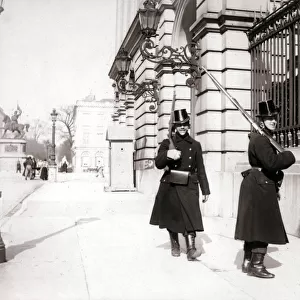 Guards patrolling, Brussels, 1898. Artist: James Batkin