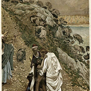 Jesus casting devils out of a kneeling man, c1890