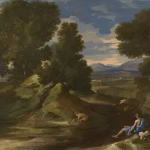 Landscape with a Man scooping Water from a Stream, ca 1637. Artist: Poussin, Nicolas (1594-1665)