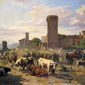 Livestock Market in L Arbresle, France, mid-late 19th century. Artist: JB Louis Guy