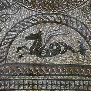 Detail of a Roman floor mosaic showing a sea-horse, 1st century