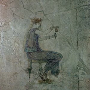 Roman wall-painting of a girl pouring perfume into a small vase, 1st century