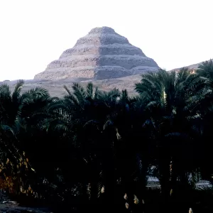 Step Pyramid of King Djoser behind the Niles flood plain, Saqqara, Egypt, 3rd Dynasty, c2600 BC. Artist: Imhotep