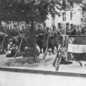 Troops and flag of the French 102nd infantry, Saint-Francois-Xavier, Paris, France, August 1914