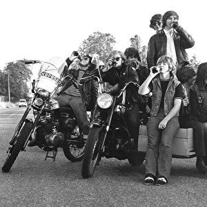 Young people on motorbikes, c1970