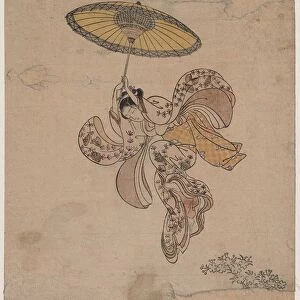 Young Woman Jumping from the Kiyomizu Temple Balcony with an Umbrella as a Parachute, 1765