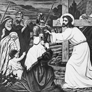 Jesus Consoles The Woman Of Jersalem, Pencil Drawing From Magic Lanter Slide Around 1900
