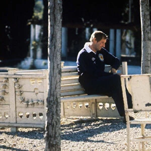 Ally MacLeod Manager of Scotland, pictured sitting on a park bench in Argentina