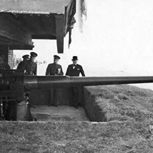 British Prime minister Winston Churchill inspecting a coastal gun emplacement during a