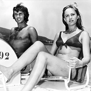 George Best football with girlfriend actress Susan George on pedalo in Majorca