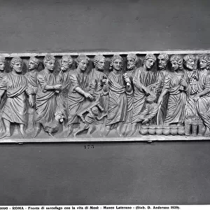 Sarcophagus front depicting Moses striking water from the rock and scenes from the life of Christ, preserved in the Vatican Museums, Vatican City; formerly in the Lateran Museum, it was transferred to the Vatican Museums in 1970