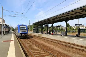 The 17. 30 from Dol de Bretagne to Dinan waiting at Dol de Bretagne station, Brittany