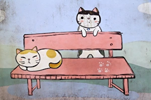 Animal Prints: Cats on the bench