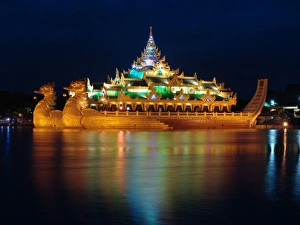 Asia Prints: Karaweik Palace, Yangon, Burma, Myanmar