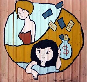 Money girls, Taiwanese graffiti, Taipei, Taiwan Money girls, Taiwanese graffiti, Taipei, Taiwan