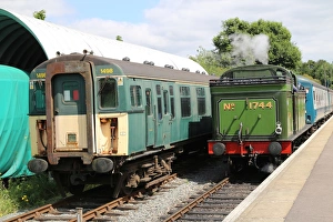 Europe Prints: Steam engine and electric train at Ongar Station, UK