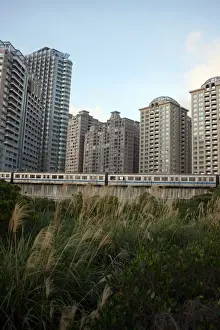 Taipei Metro train approaching Hongshullin station, Taipei, Taiwan